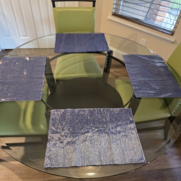 Woven Blue & Shiny Silver Thread Striped Placemats - Set Of 4 - 18" X 13" - Picture 2 of 10